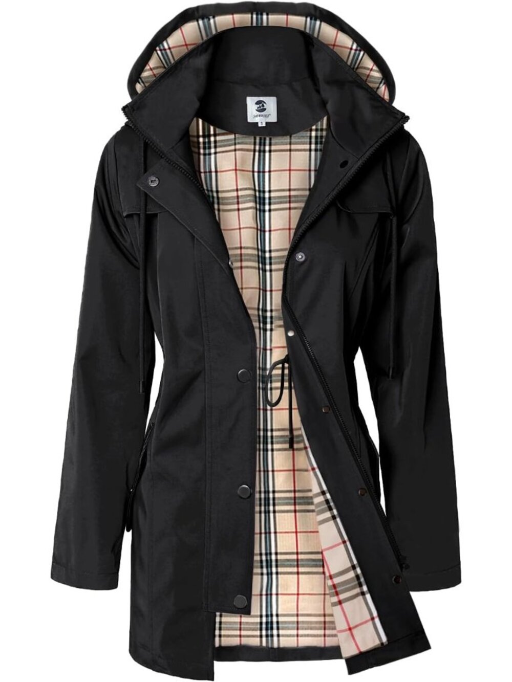 〽️Women's Black Hooded Raincoat Long Windbreaker Jacket Outdoors Travel Coats